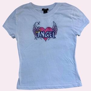 Angel Graphic White Embroidered Tee